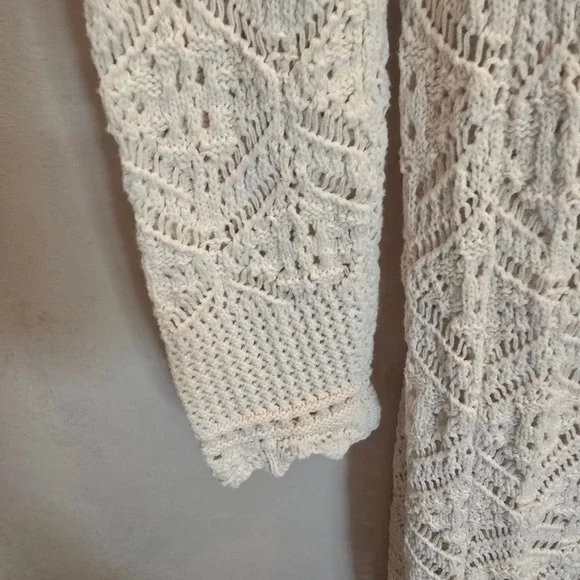 Freshman 1996 Ivory Crochet Knit Duster Cardigan Boho Longline Sweater - Size L - Picture 6 of 8